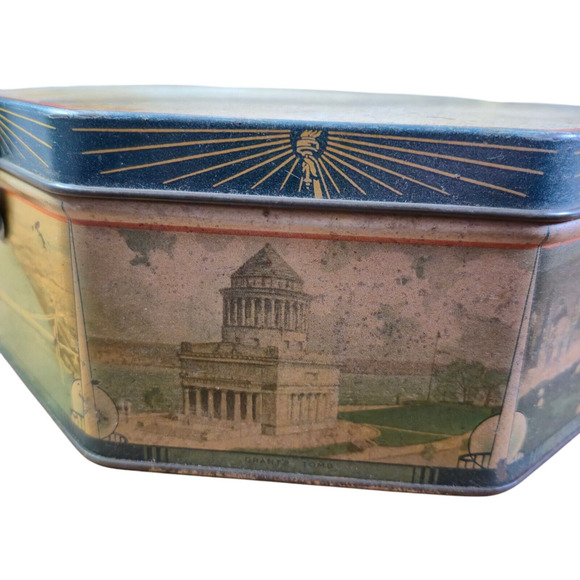 RARE Loose-Wiles Tin 1939 New York Worlds Fair Tin w Handle Vintage Collectible - Picture 6 of 16